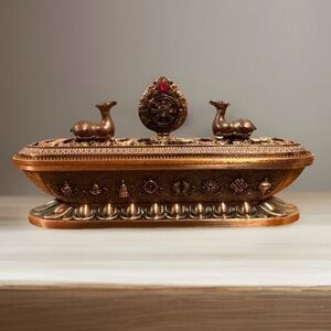 Handmade Tibetan Om Mani Padme Hung Carving Copper & Zinc Incense Burner 7”inch